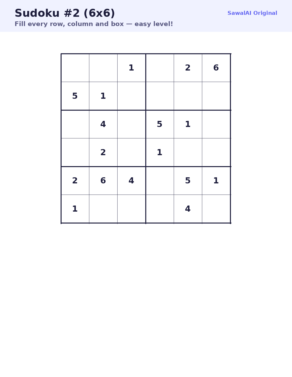Sudoku #2 — 6×6 Easy — free sample page