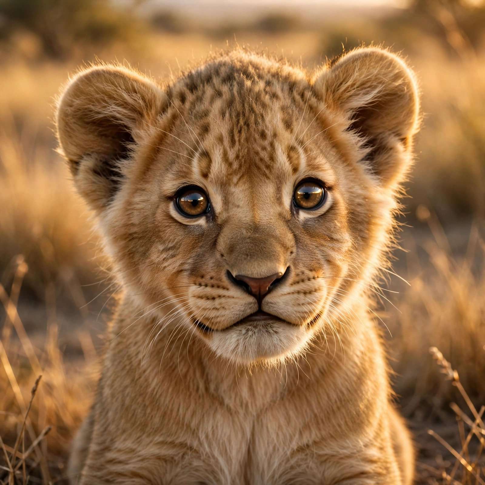 Lion cub in savanna