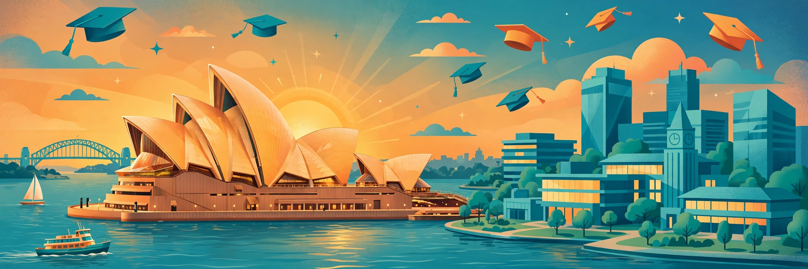 Study in Australia — Sydney Opera House and university campus